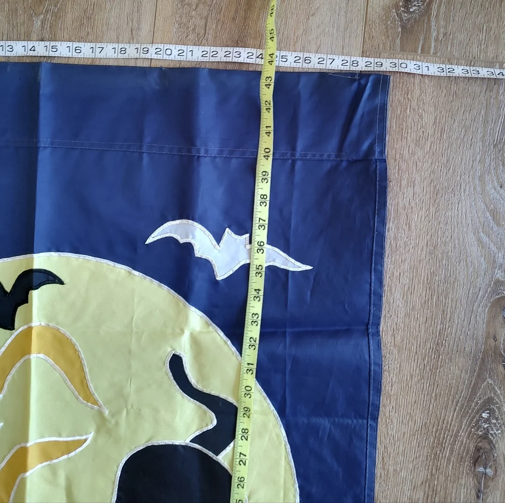 Harvest Moon Black Cat Pumpkin Halloween Yard Flag Navy Blue